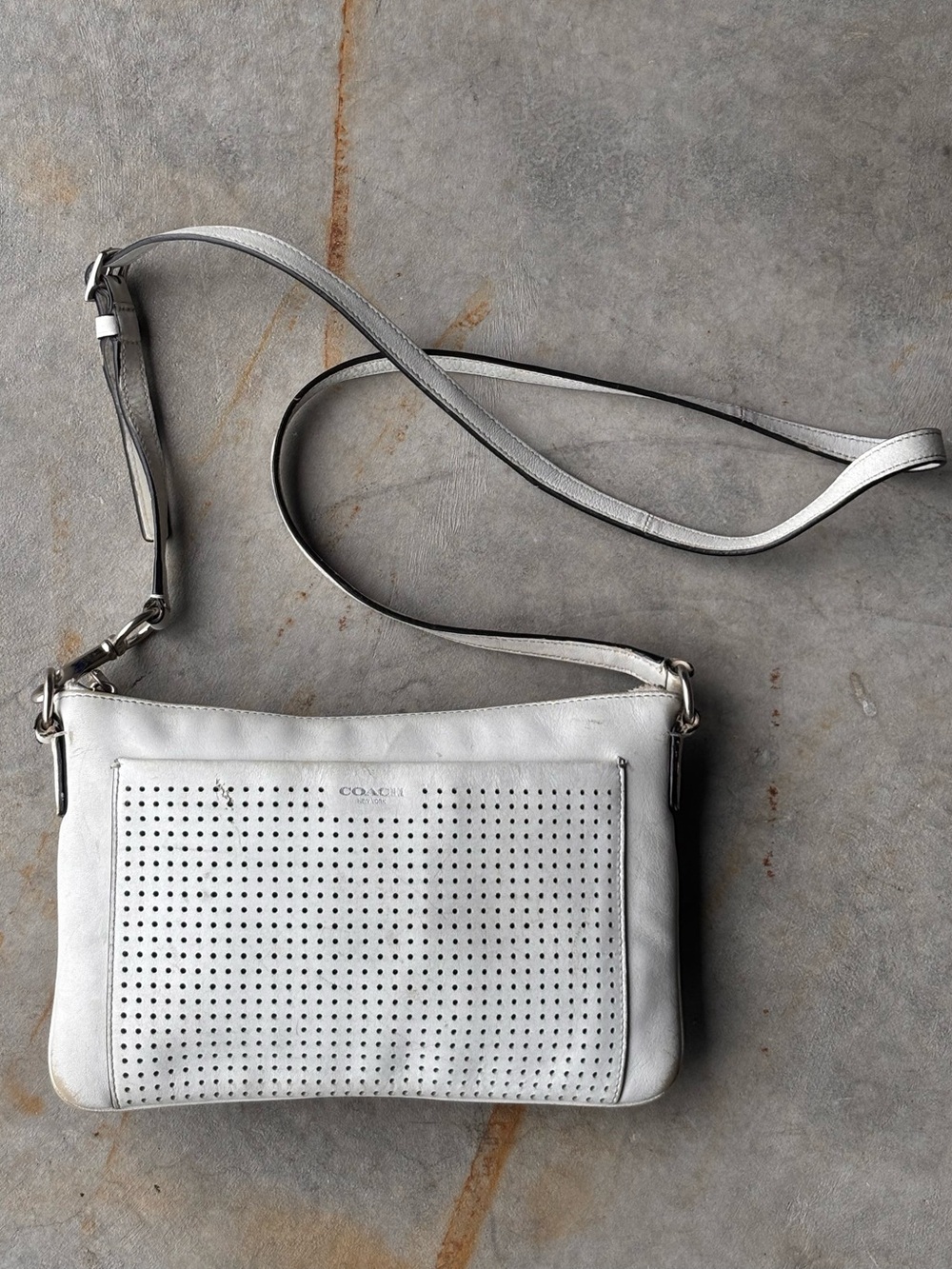 Coach White Perforated Leather Crossbody Bag Minimalist Y2K Shoulder Purse